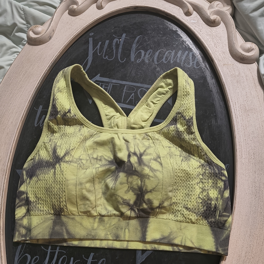 Energy Zone Yellow and Black Tie-Dye Sports Bra